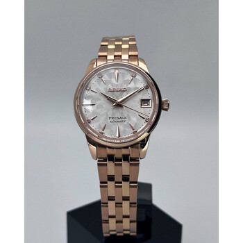 Custom Seiko Mod • White Rose Gold Diamond Sakura Presage on Bracelet • 33mm